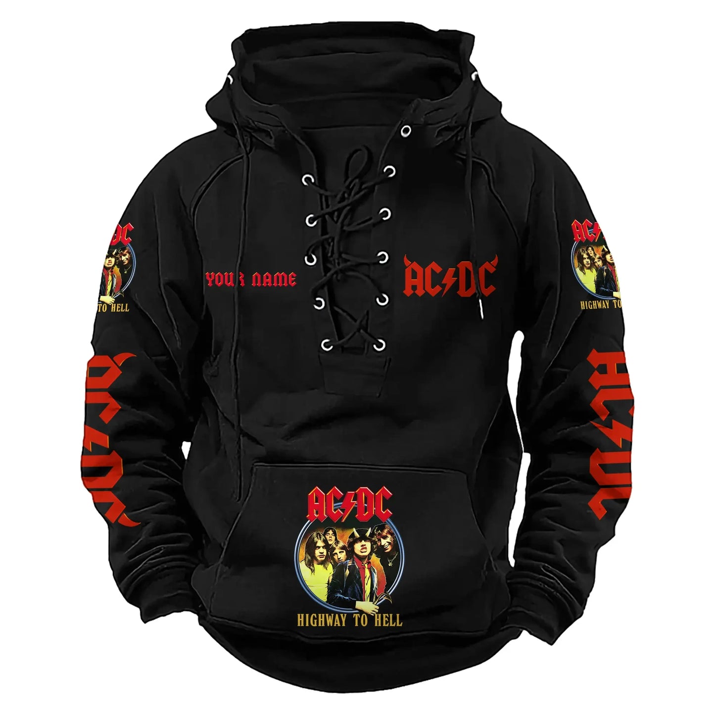 Personalized AC Highway To Hell Lace-up Cotton Hoodie