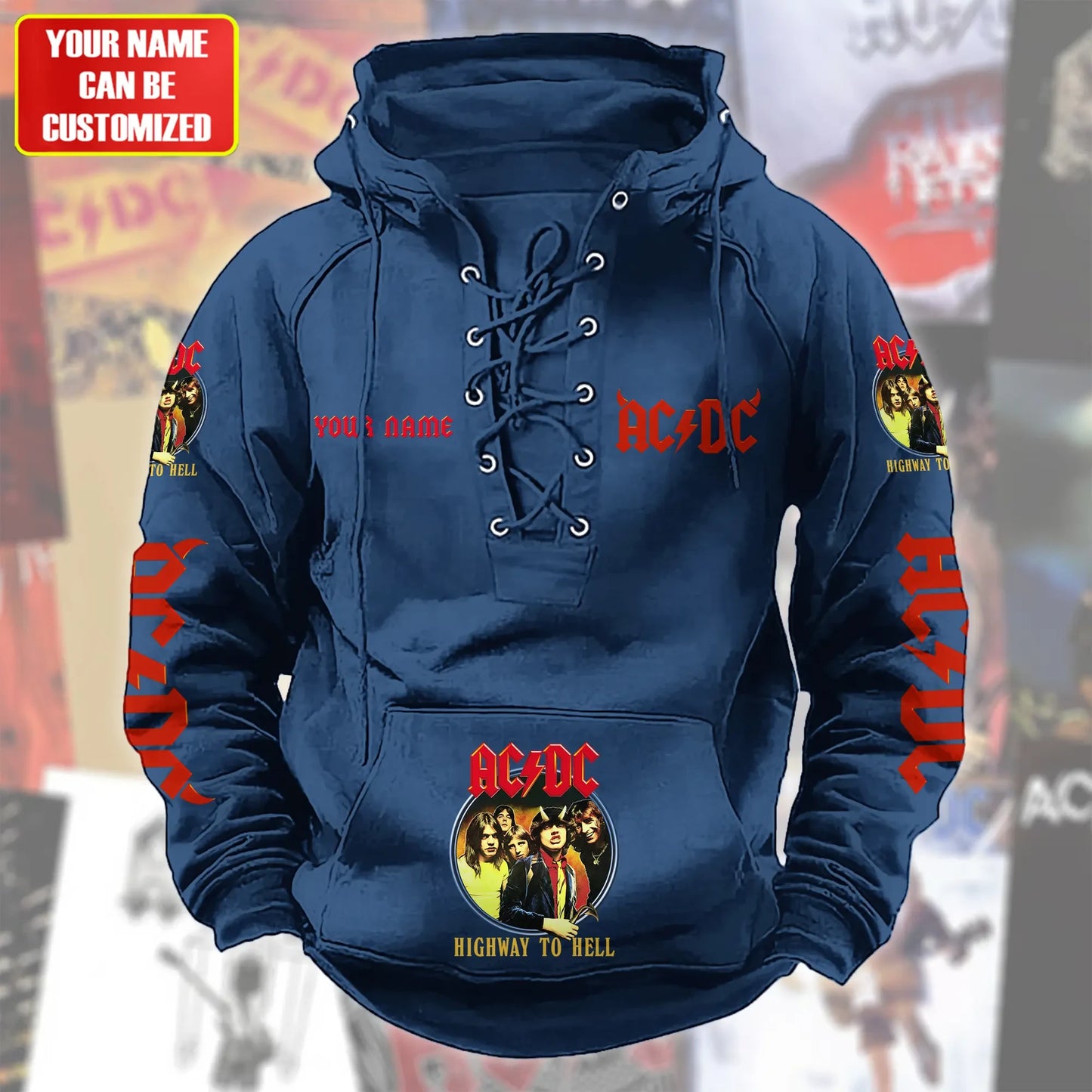 Personalized AC Highway To Hell Lace-up Cotton Hoodie