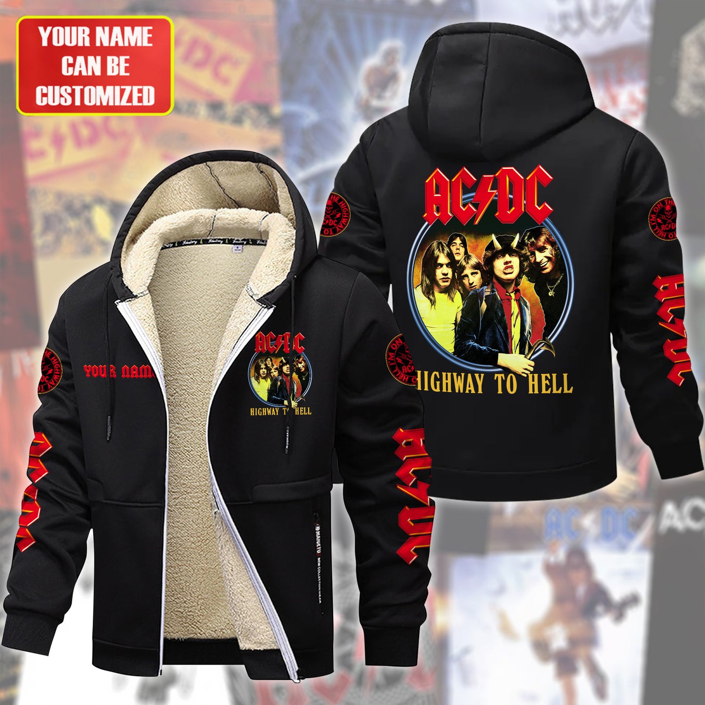 Personalized AC Highway To Hell Fleece 3D Unisex Hooded Jacket