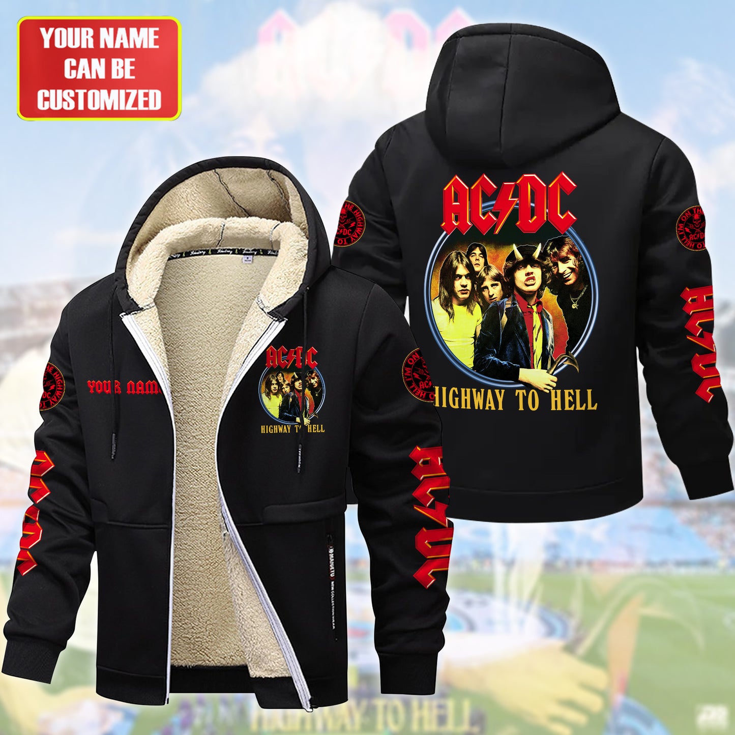Personalized AC Highway To Hell Fleece 3D Unisex Hooded Jacket