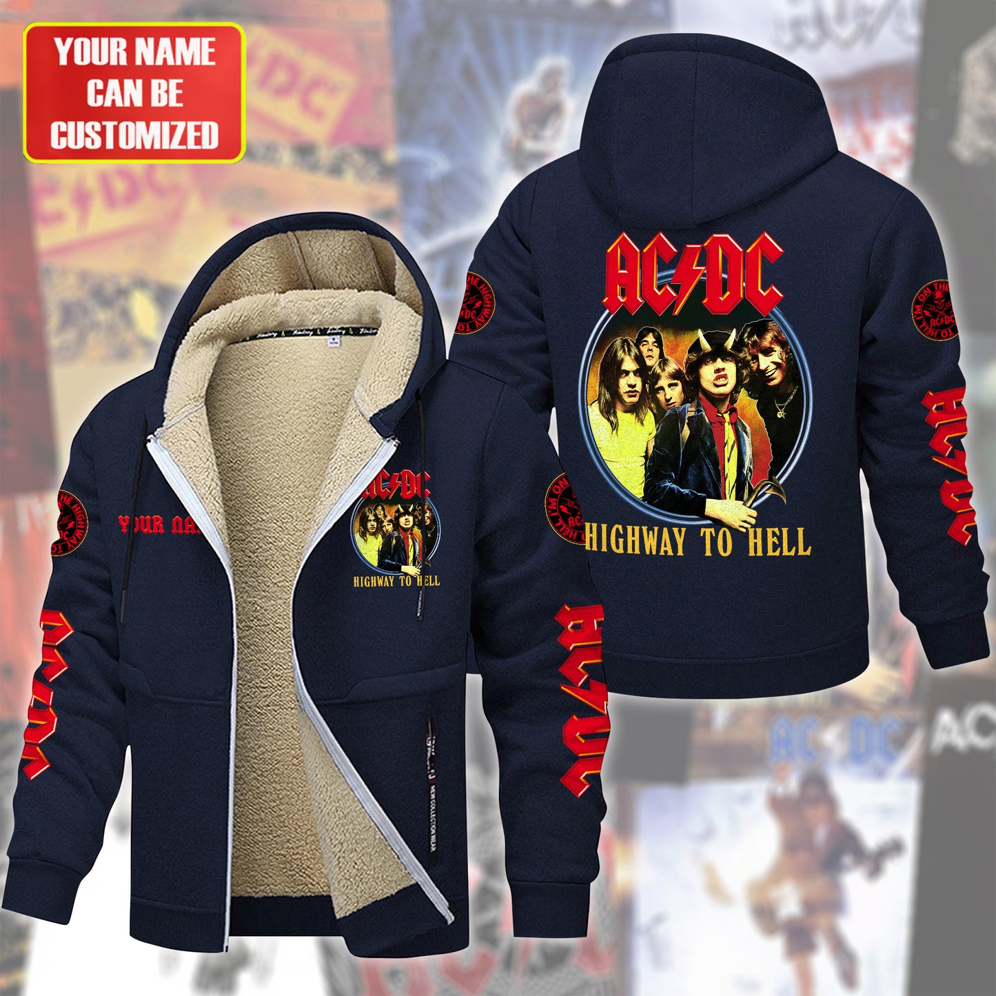 Personalized AC Highway To Hell Fleece 3D Unisex Hooded Jacket