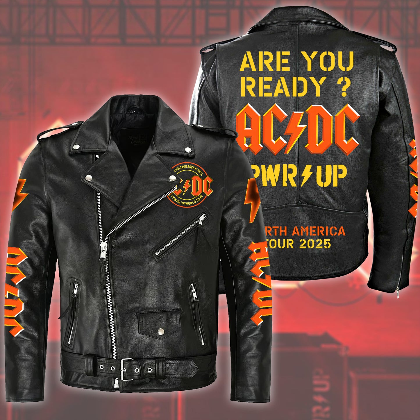 AC Power Up Tour 2025 Zipper Vintage Leather Jacket Q030104