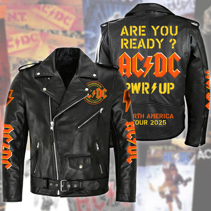 AC Power Up Tour 2025 Zipper Vintage Leather Jacket Q030104