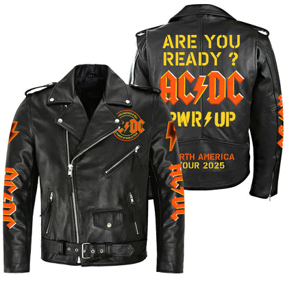 AC Power Up Tour 2025 Zipper Vintage Leather Jacket Q030104