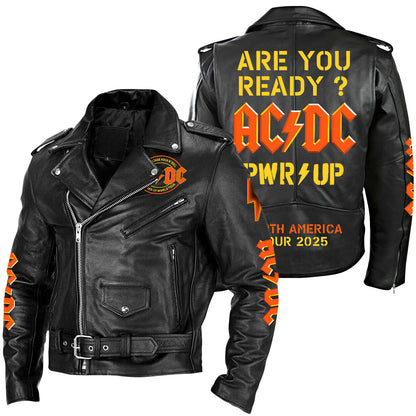 AC Power Up Tour 2025 Zipper Vintage Leather Jacket Q030104