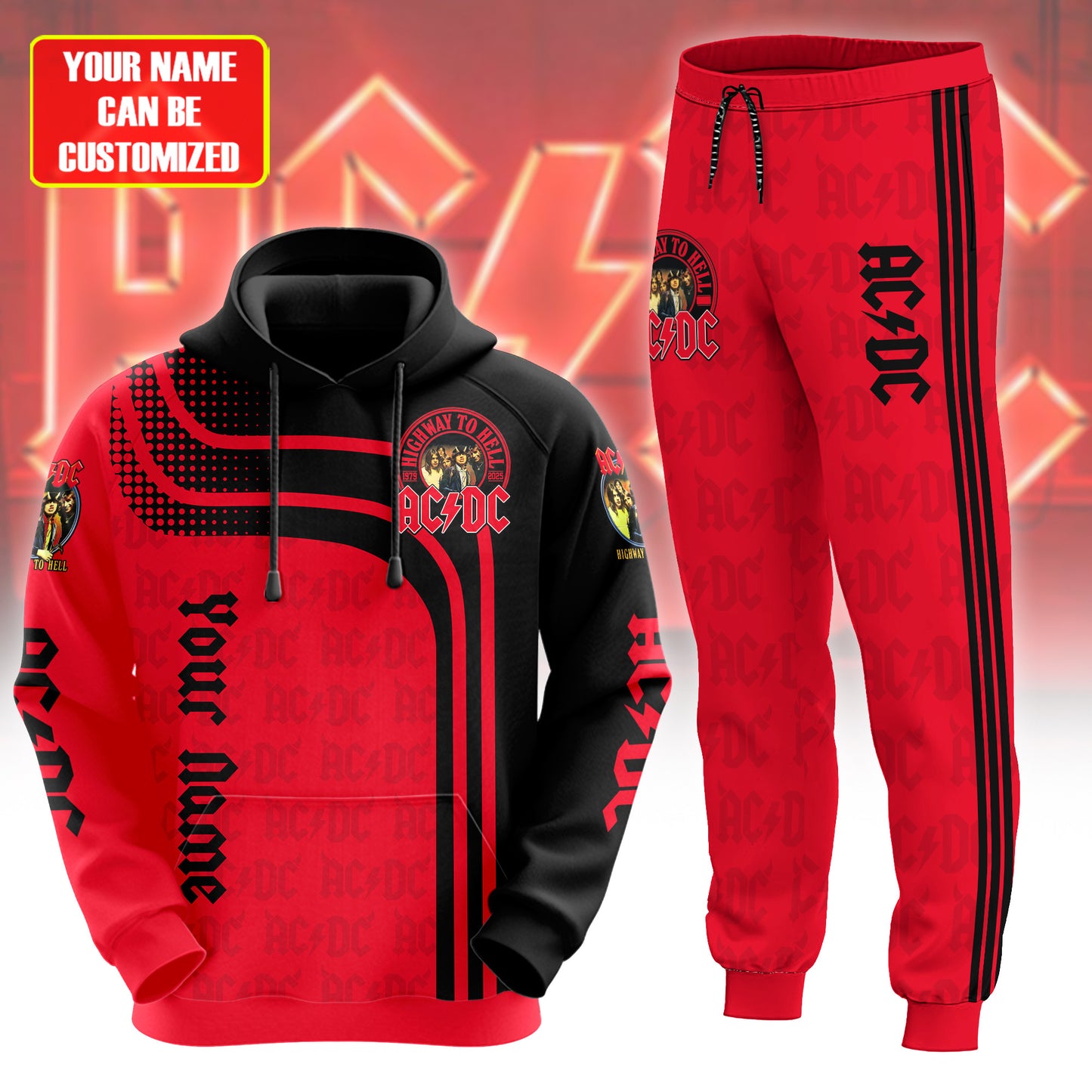 Personalized AC Highway To Hell 3D All over Printed Hoodie and Sweatpants set