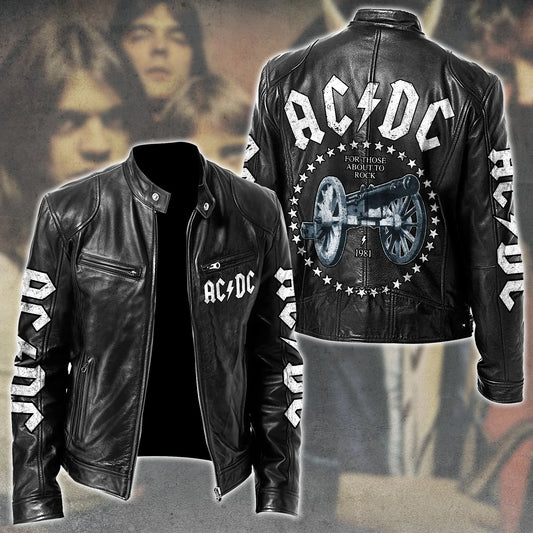 AC Rock Zipper Collar Leather Jacket V5