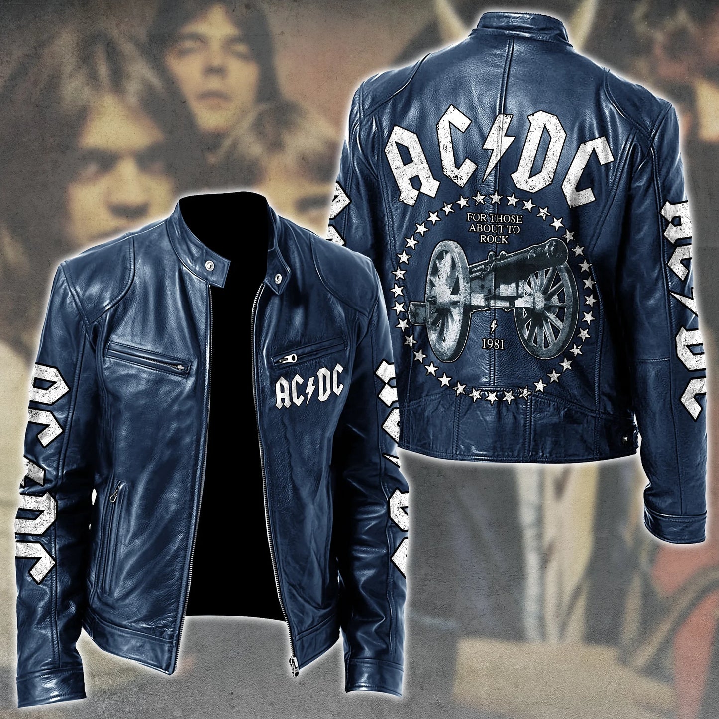 AC Rock Zipper Collar Leather Jacket V5