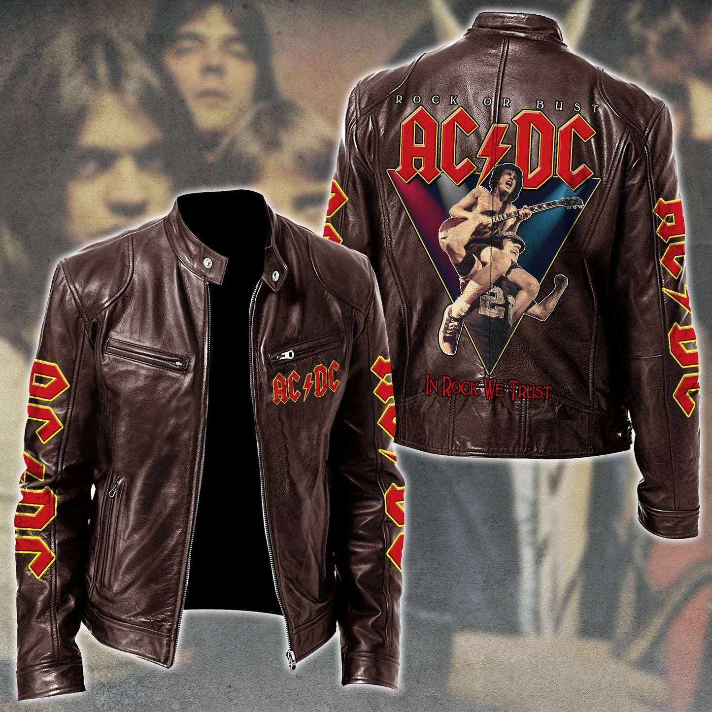 AC Rock Zipper Collar Leather Jacket V6