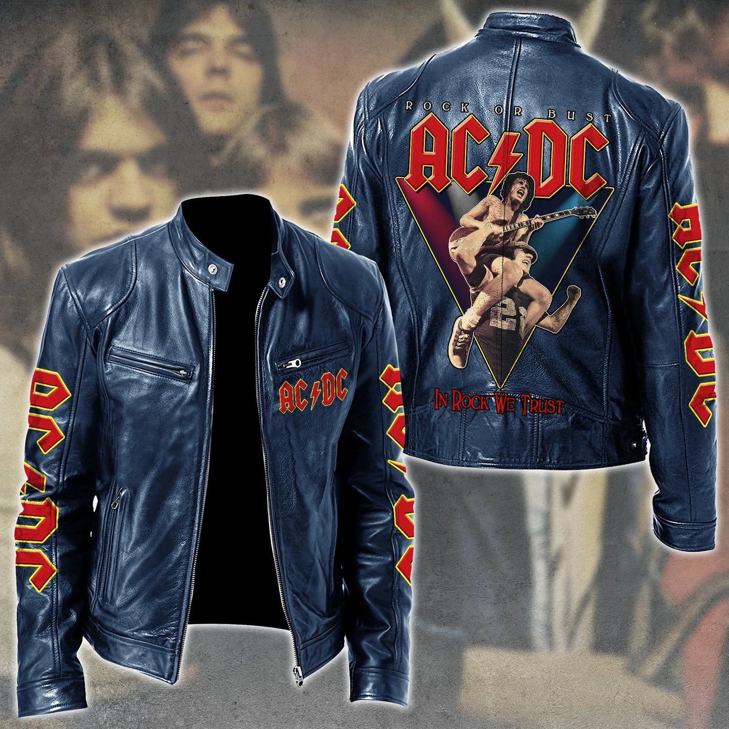 AC Rock Zipper Collar Leather Jacket V6