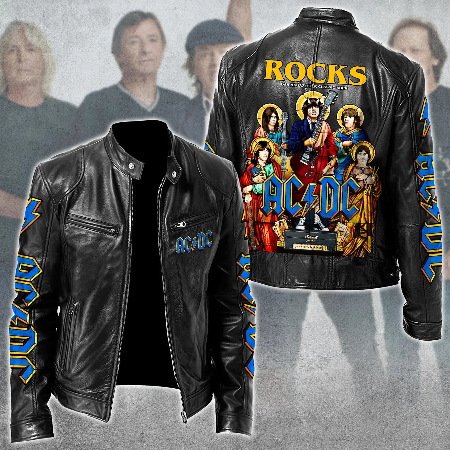 AC Rock Zipper Collar Leather Jacket V7