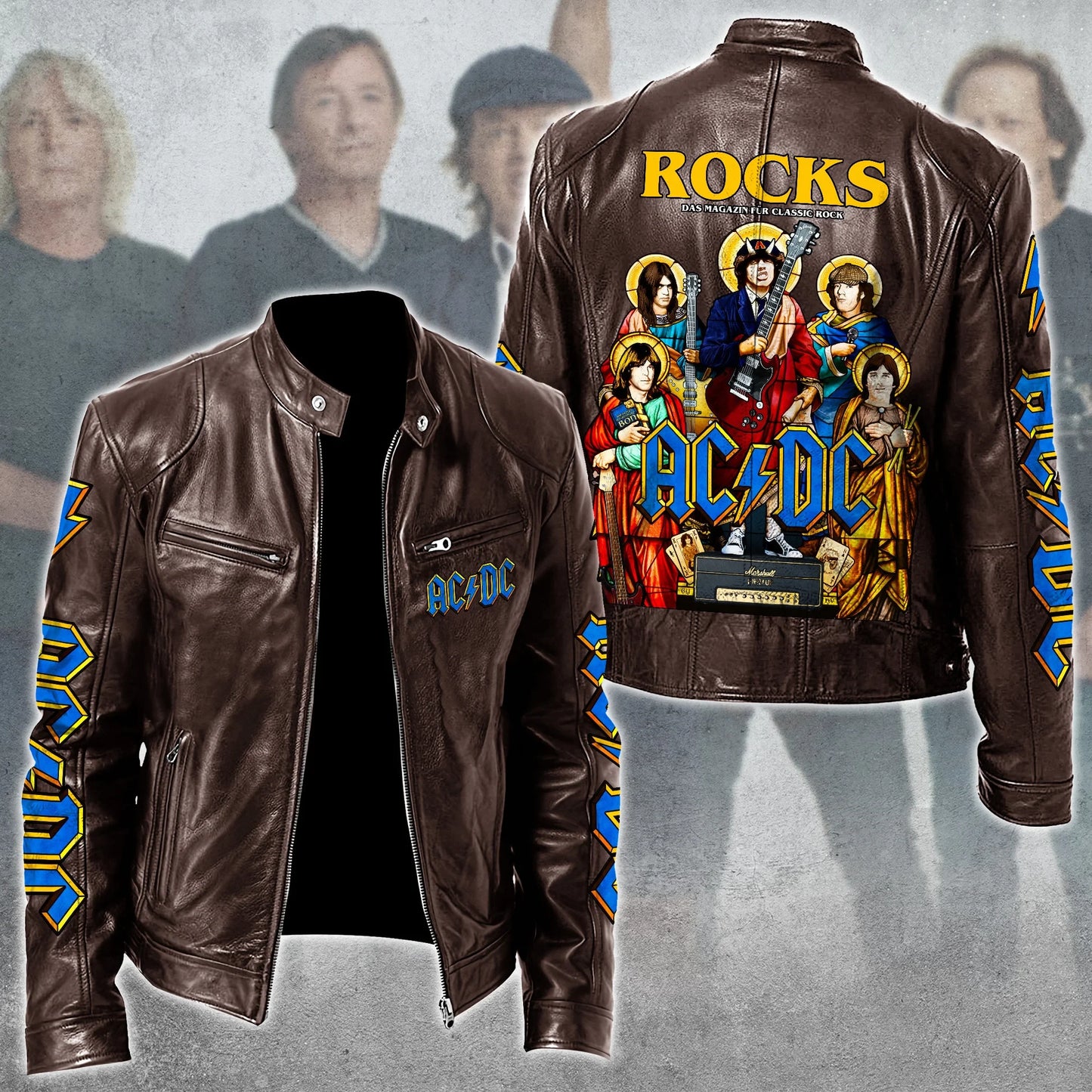 AC Rock Zipper Collar Leather Jacket V7