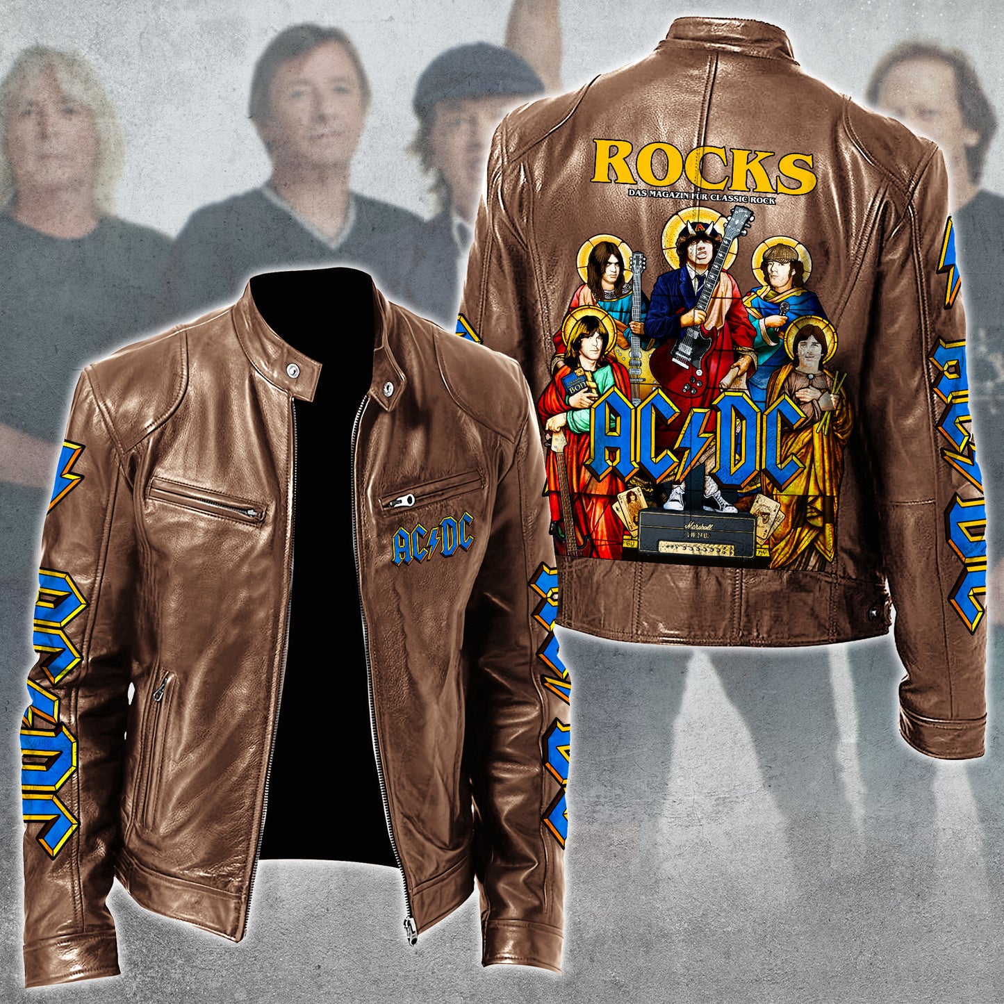 AC Rock Zipper Collar Leather Jacket V7