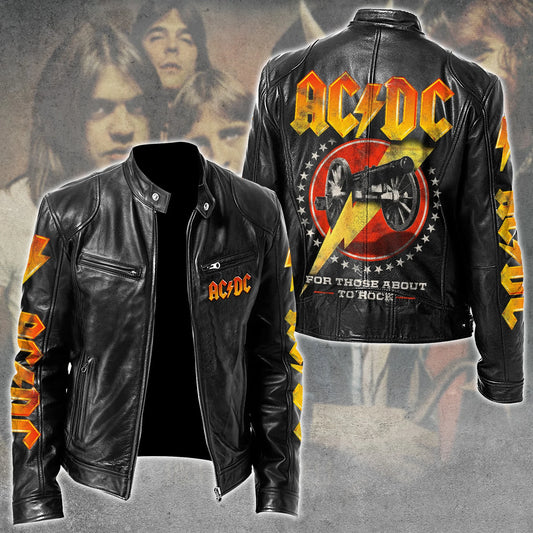AC Rock Zipper Collar Leather Jacket V9