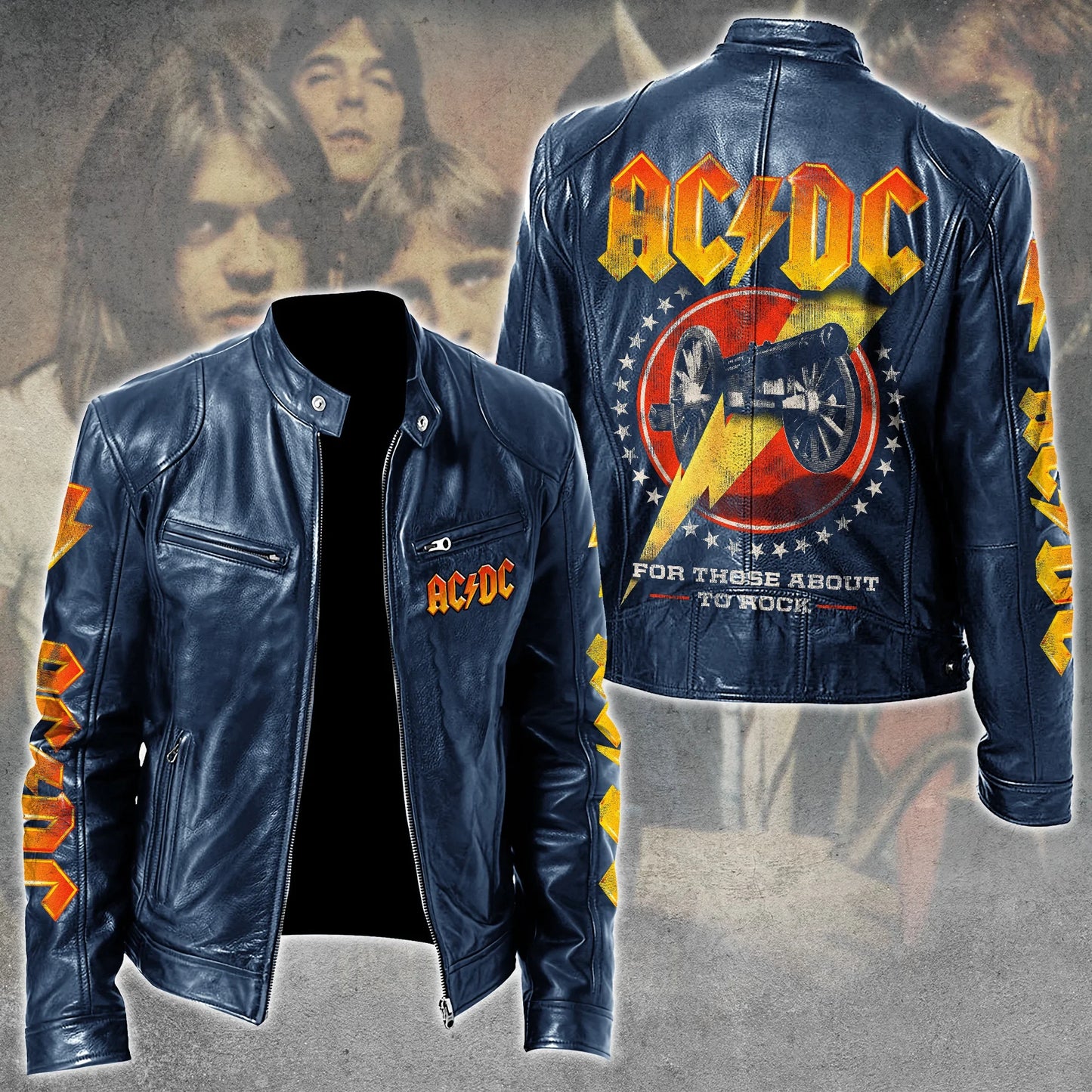 AC Rock Zipper Collar Leather Jacket V9