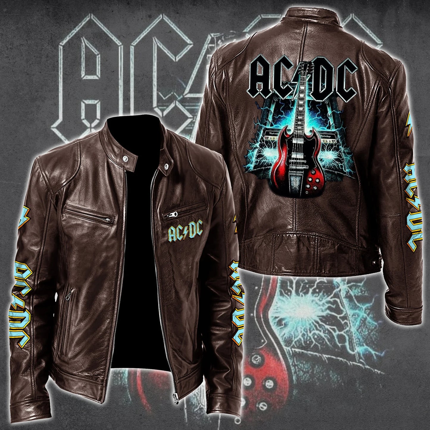 AC Rock Zipper Collar Leather Jacket V10