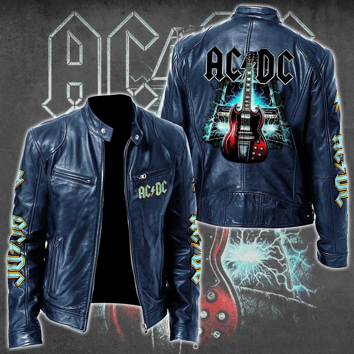 AC Rock Zipper Collar Leather Jacket V10