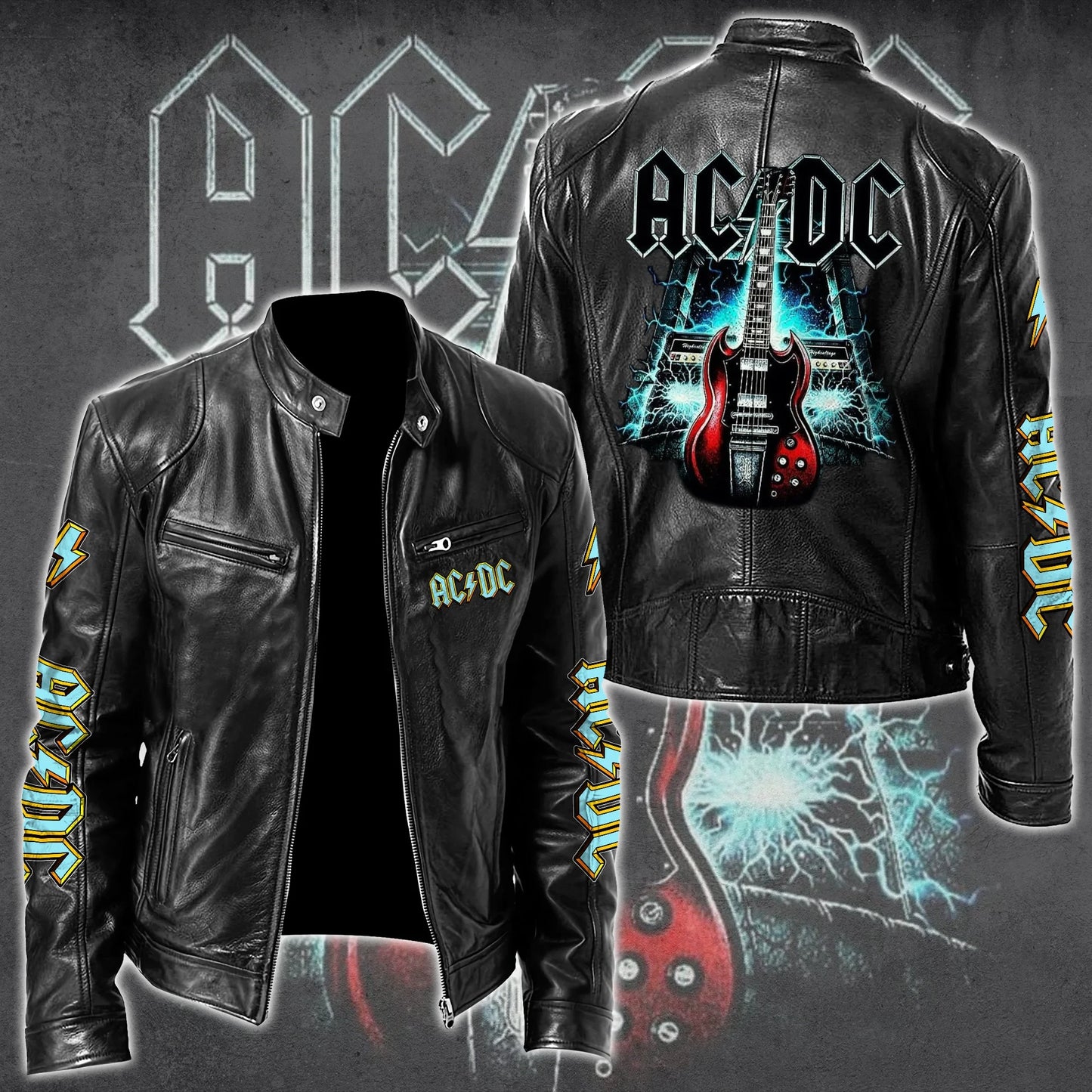 AC Rock Zipper Collar Leather Jacket V10