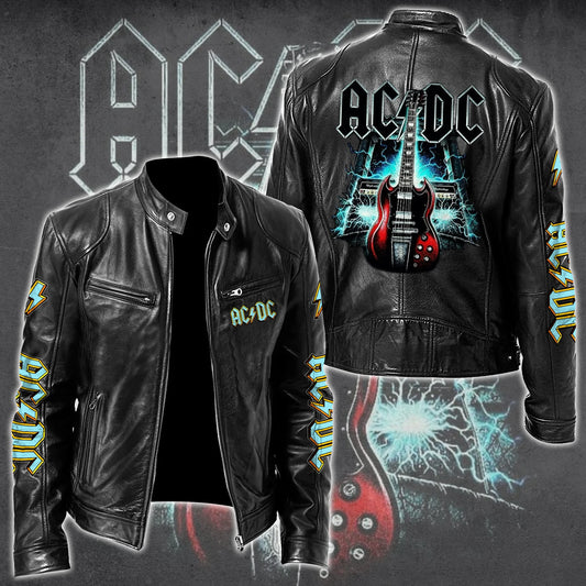 AC Rock Zipper Collar Leather Jacket V10