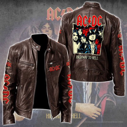 AC Highways To Hell Zipper Collar Leather Jacket