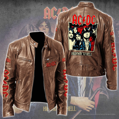 AC Highways To Hell Zipper Collar Leather Jacket