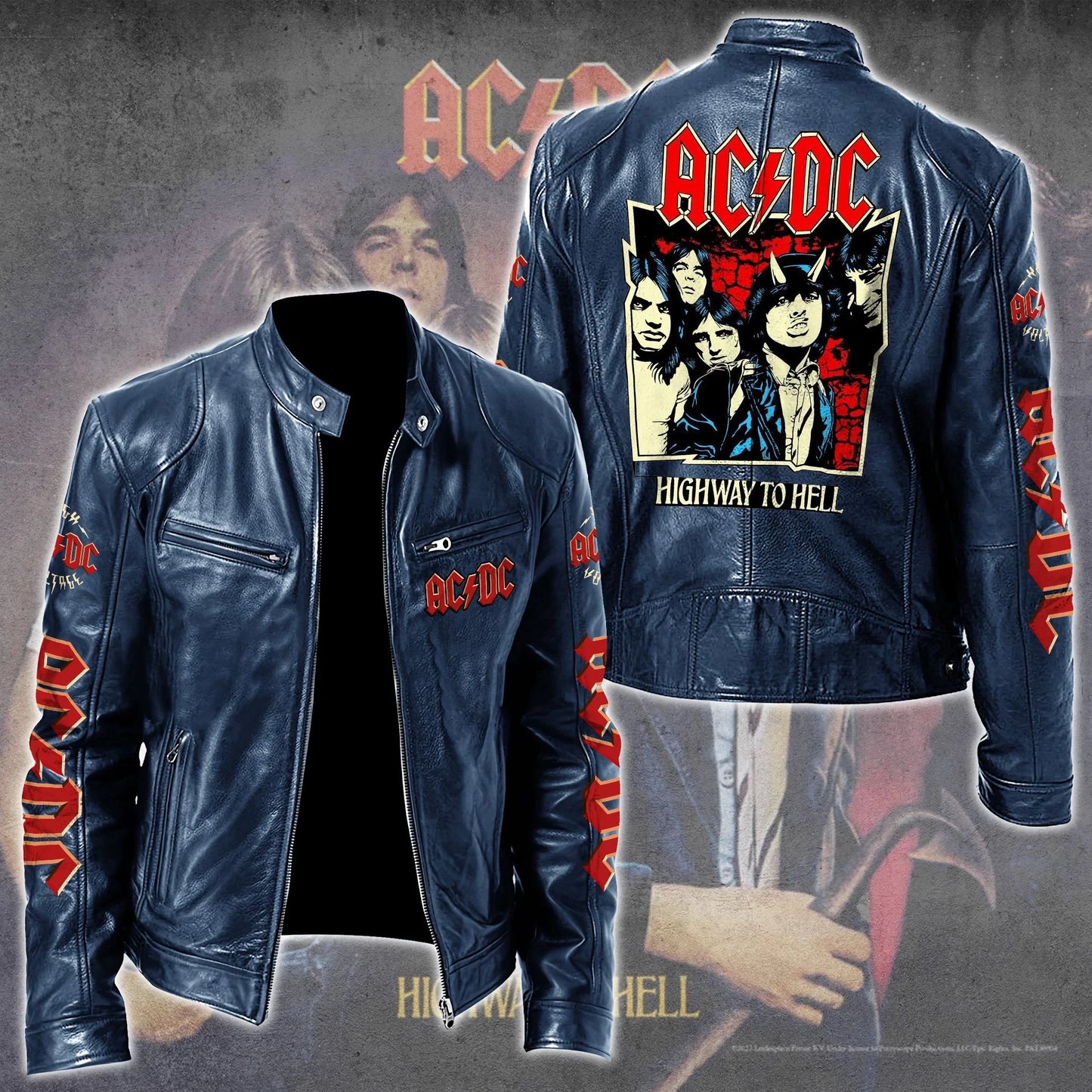 AC Highways To Hell Zipper Collar Leather Jacket