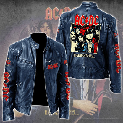 AC Highways To Hell Zipper Collar Leather Jacket