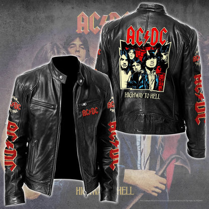 AC Highways To Hell Zipper Collar Leather Jacket