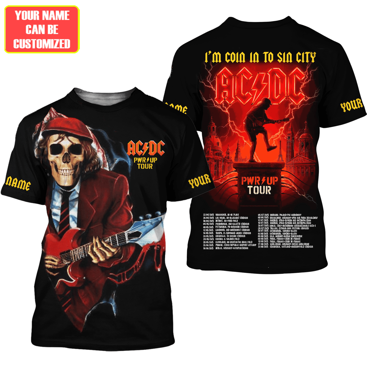 Personalized AC Power Up Tour 2025 3D All Over Printed Unisex Shirt Q210408