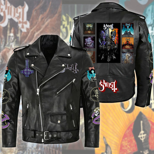 Ghost Zipper Vintage Leather Jacket Q180903