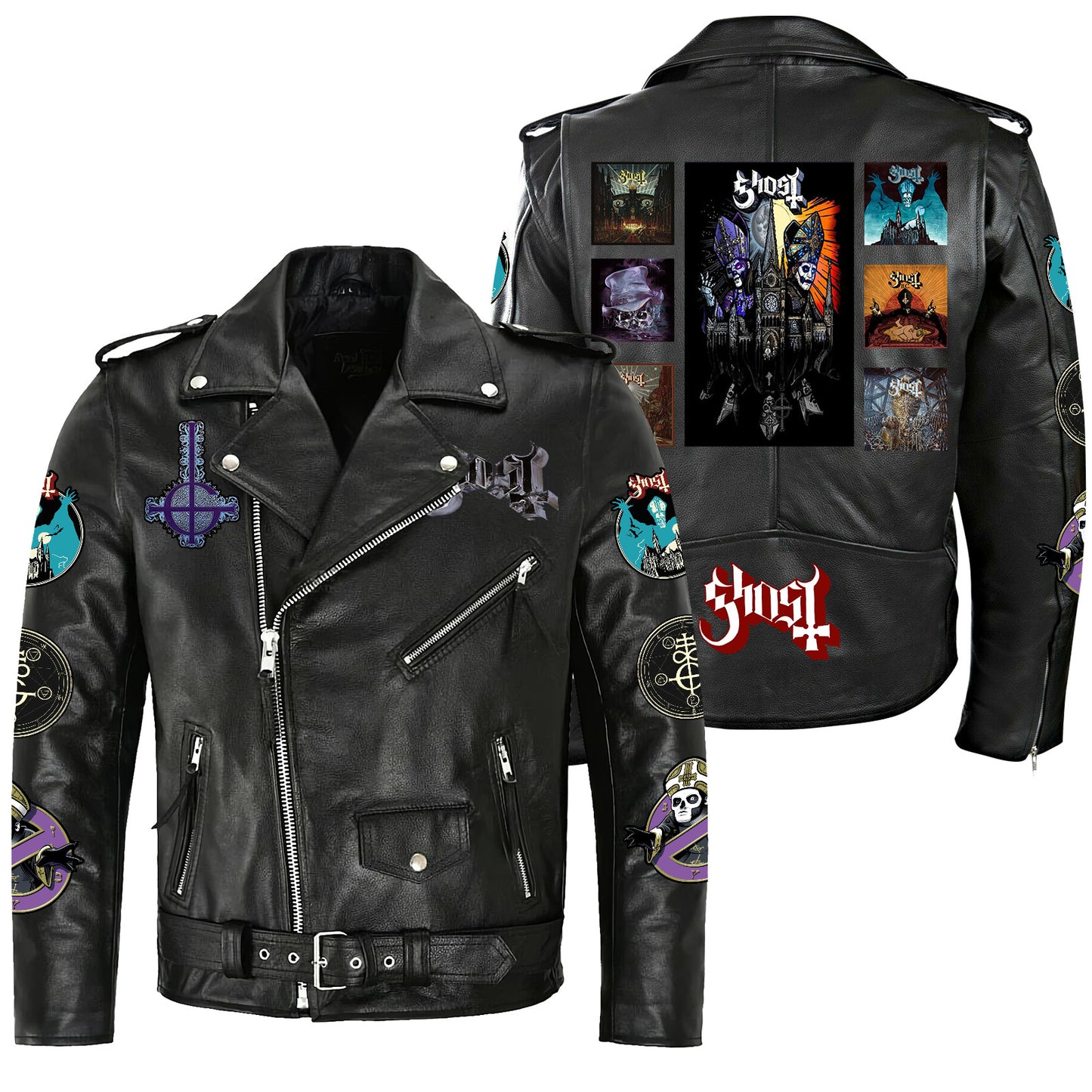 Ghost Zipper Vintage Leather Jacket Q180903