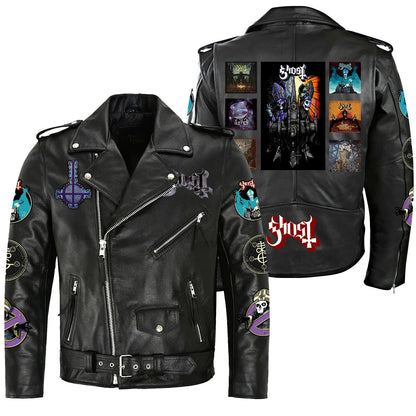 Ghost Zipper Vintage Leather Jacket Q180903