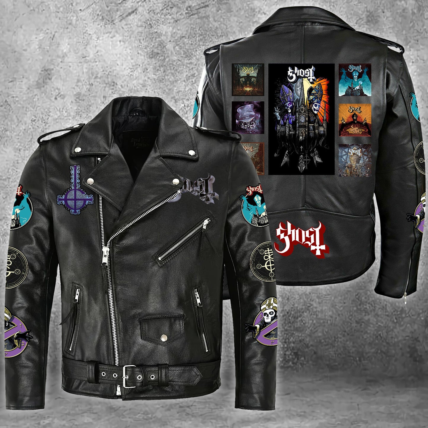 Ghost Zipper Vintage Leather Jacket Q180903