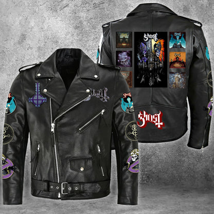 Ghost Zipper Vintage Leather Jacket Q180903