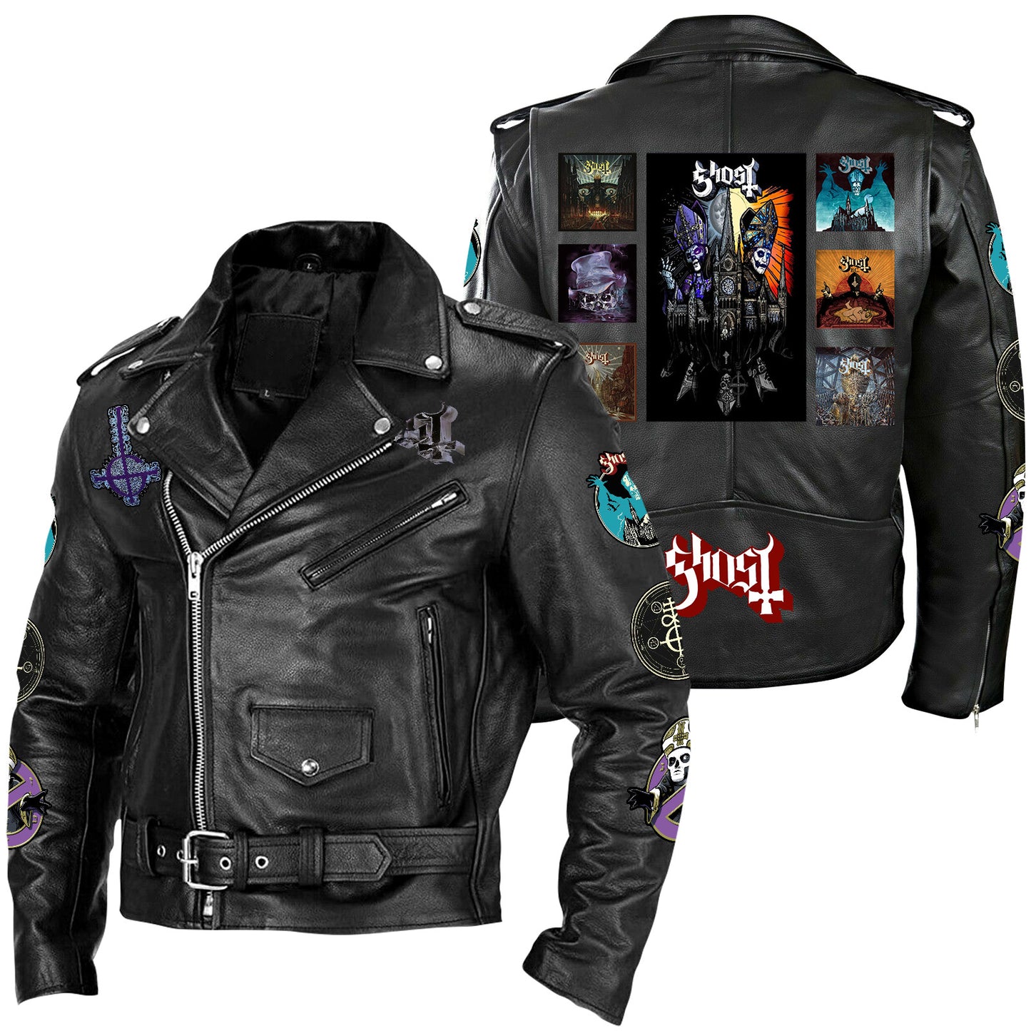 Ghost Zipper Vintage Leather Jacket Q180903