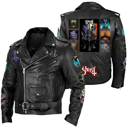 Ghost Zipper Vintage Leather Jacket Q180903
