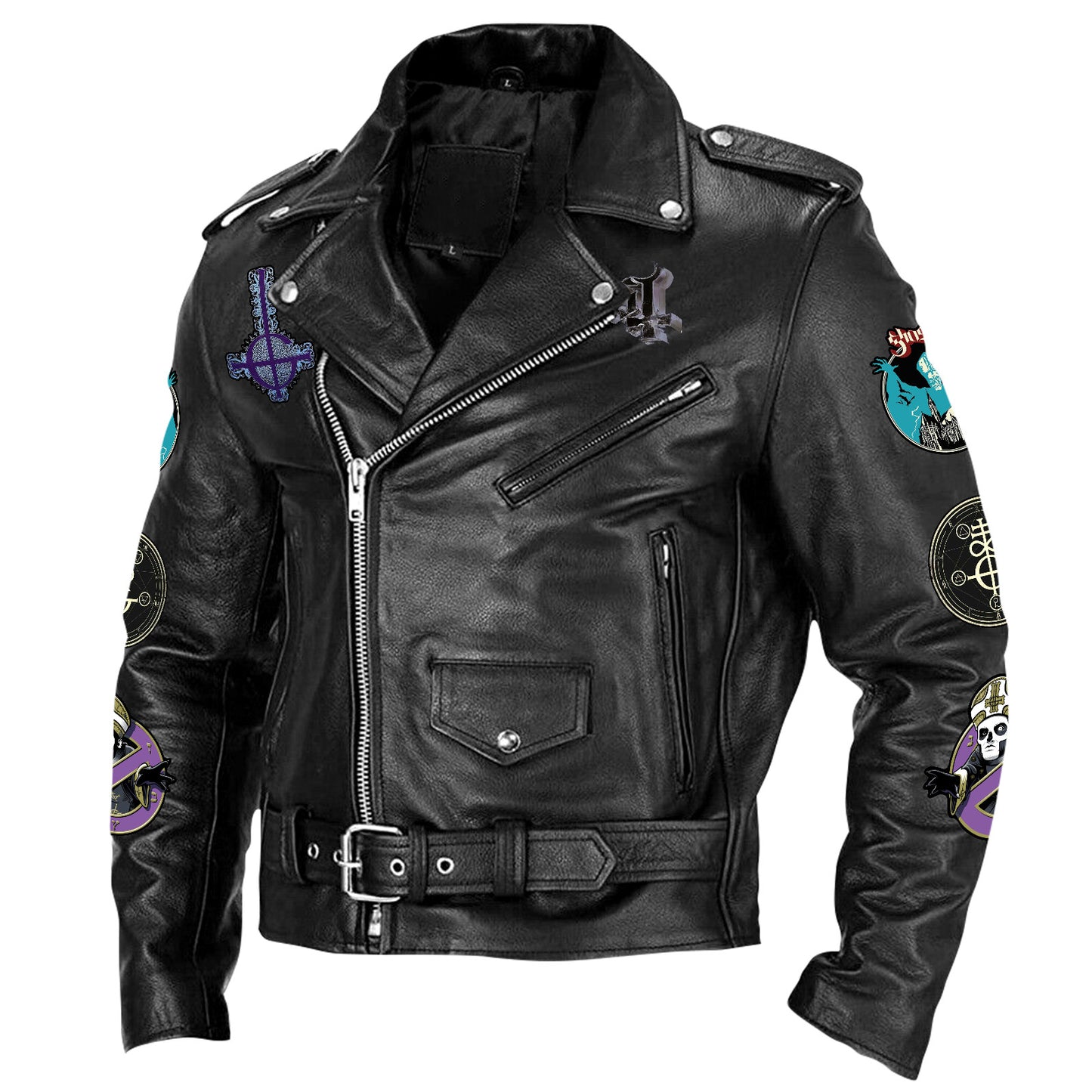 Ghost Zipper Vintage Leather Jacket Q180903