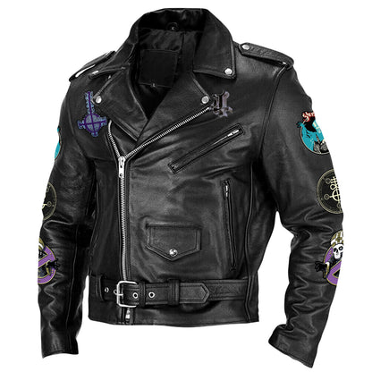 Ghost Zipper Vintage Leather Jacket Q180903