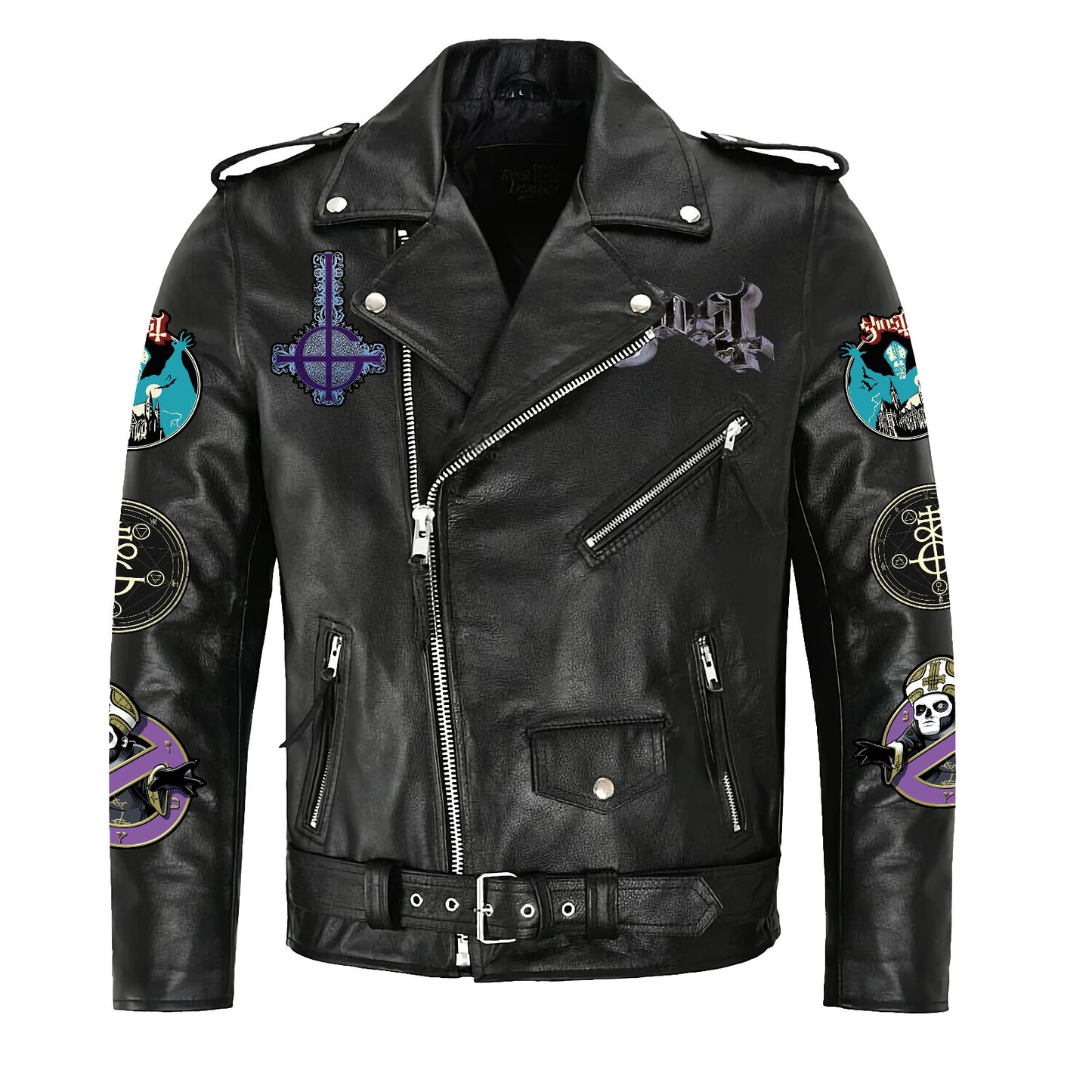 Ghost Zipper Vintage Leather Jacket Q180903