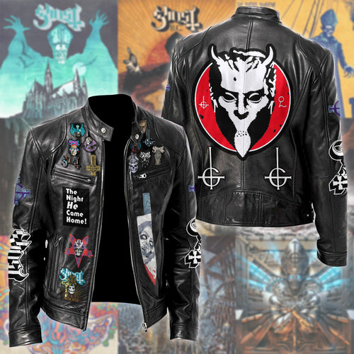 Ghost Zipper Collar Leather Jacket