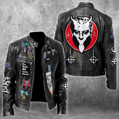 Ghost Zipper Collar Leather Jacket
