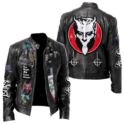 Ghost Zipper Collar Leather Jacket