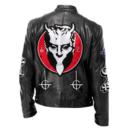 Ghost Zipper Collar Leather Jacket