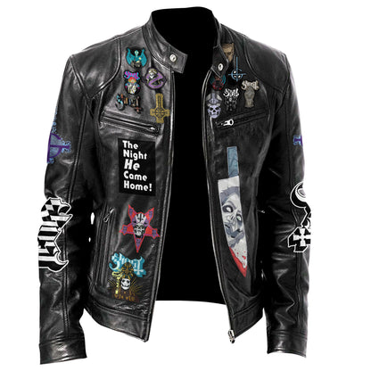 Ghost Zipper Collar Leather Jacket