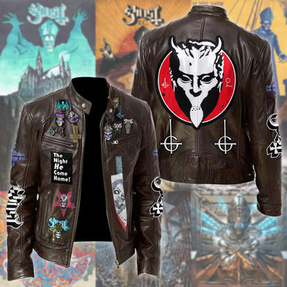 Ghost Zipper Collar Leather Jacket