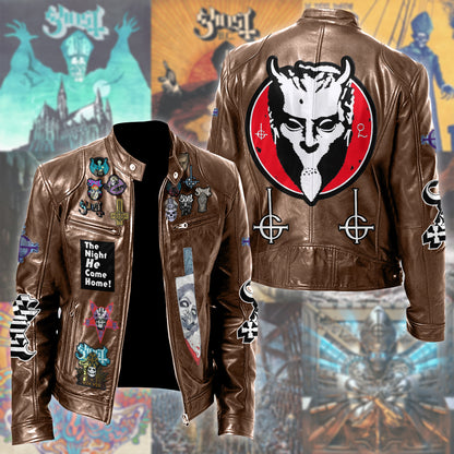 Ghost Zipper Collar Leather Jacket
