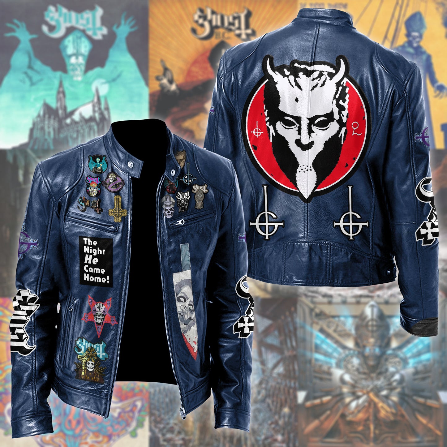 Ghost Zipper Collar Leather Jacket