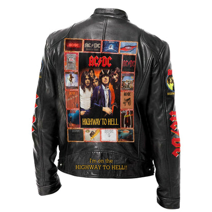 Personalized AC Highway To Hell Zipper Collar Leather Jacket