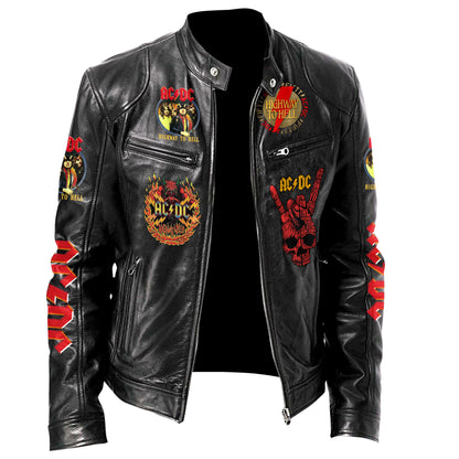 Personalized AC Highway To Hell Zipper Collar Leather Jacket