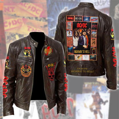 Personalized AC Highway To Hell Zipper Collar Leather Jacket